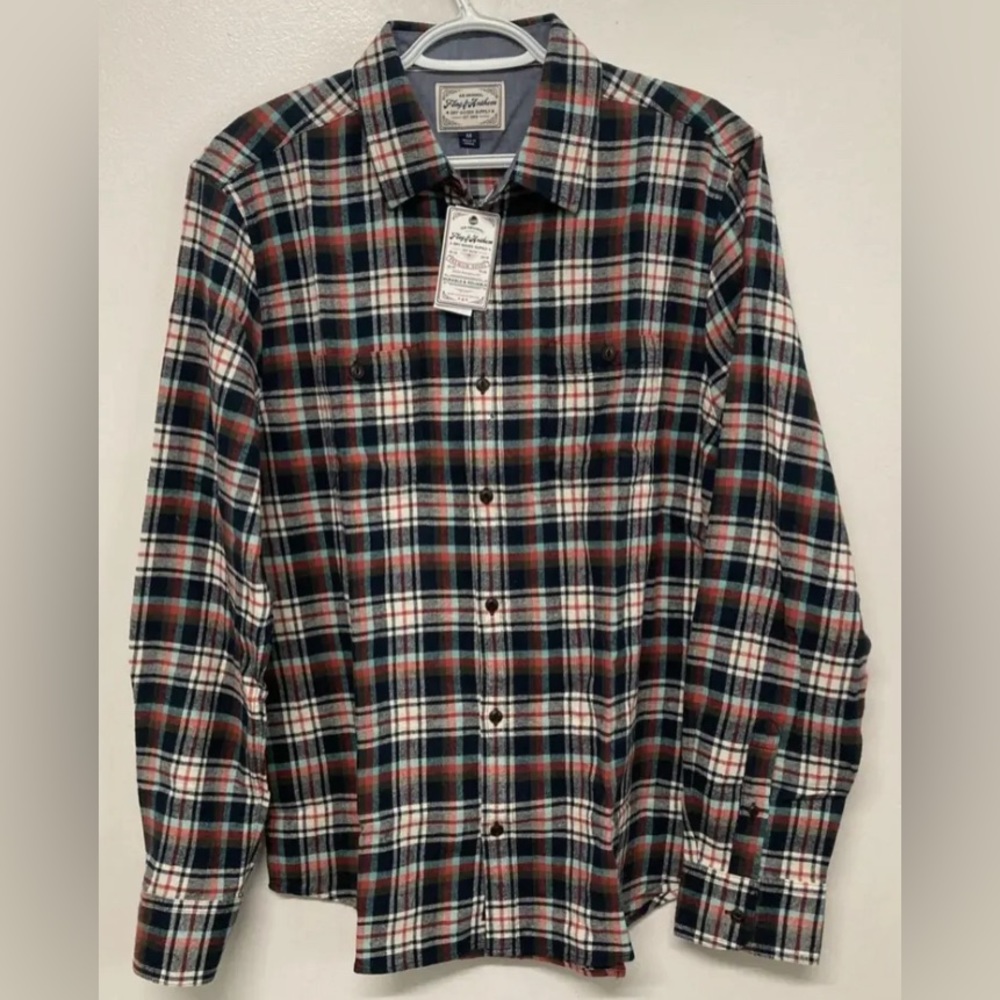 Flag & Anthem Mens Plaid Shirt Button Up Medium Red Black Cream Mint NWT